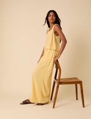 Butter Yellow Linen-Blend Wide Leg Jerrow Trousers