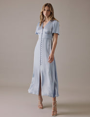 Pale Blue V-Neck Midi Erin Dress
