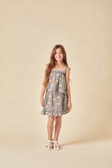 Girls Black Gingham Shell Embroidered Skirt
