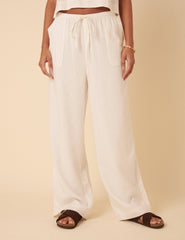 White Linen-Blend Shona Trousers