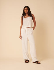 White Linen-Blend Shona Trousers