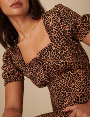 Brown Leopard Print Prarie Midi Dress