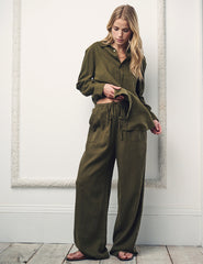Green Linen-Blend Shona Trousers