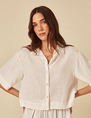 White Linen-Blend Shirt