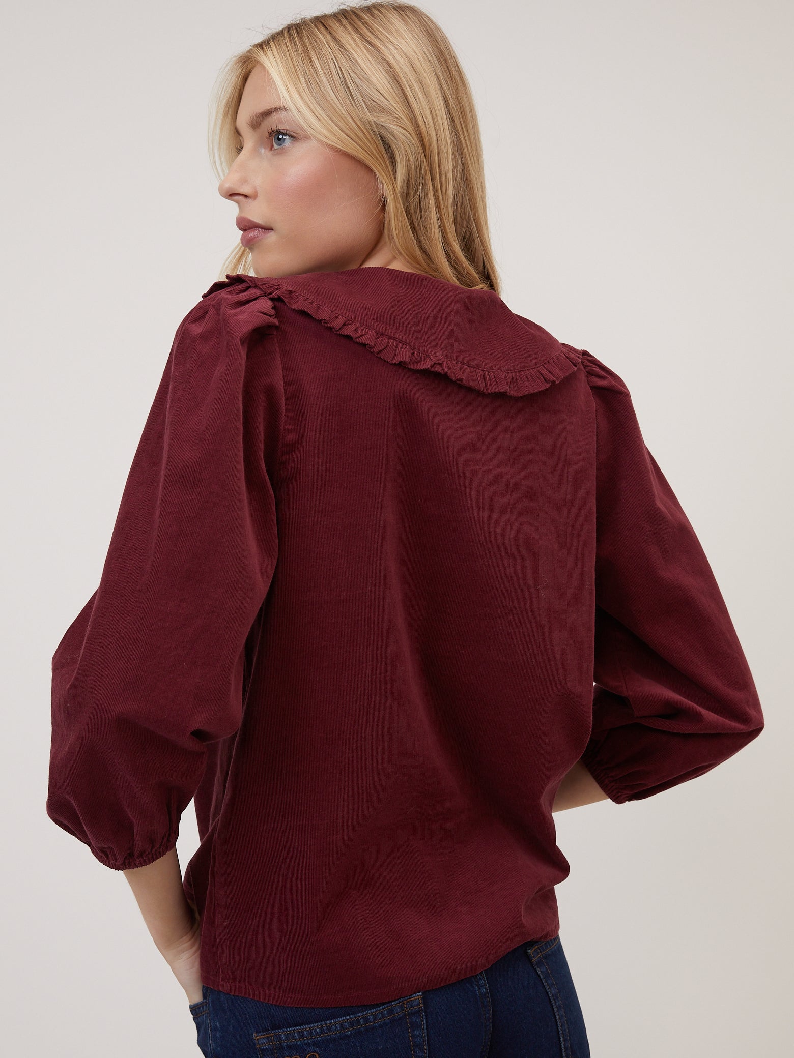 Burgundy Cord Peter Pan Collar Emmie Blouse