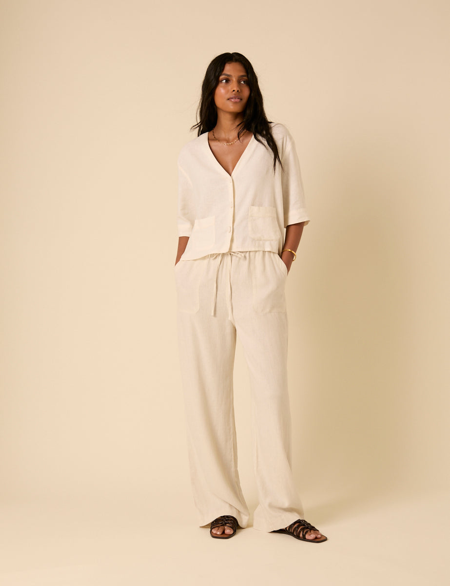Cream Linen-Blend Shirt
