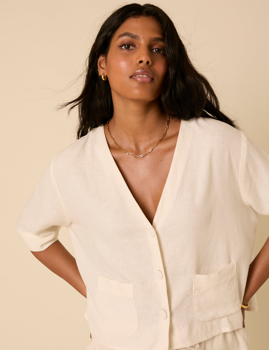 Cream Linen-Blend Shirt