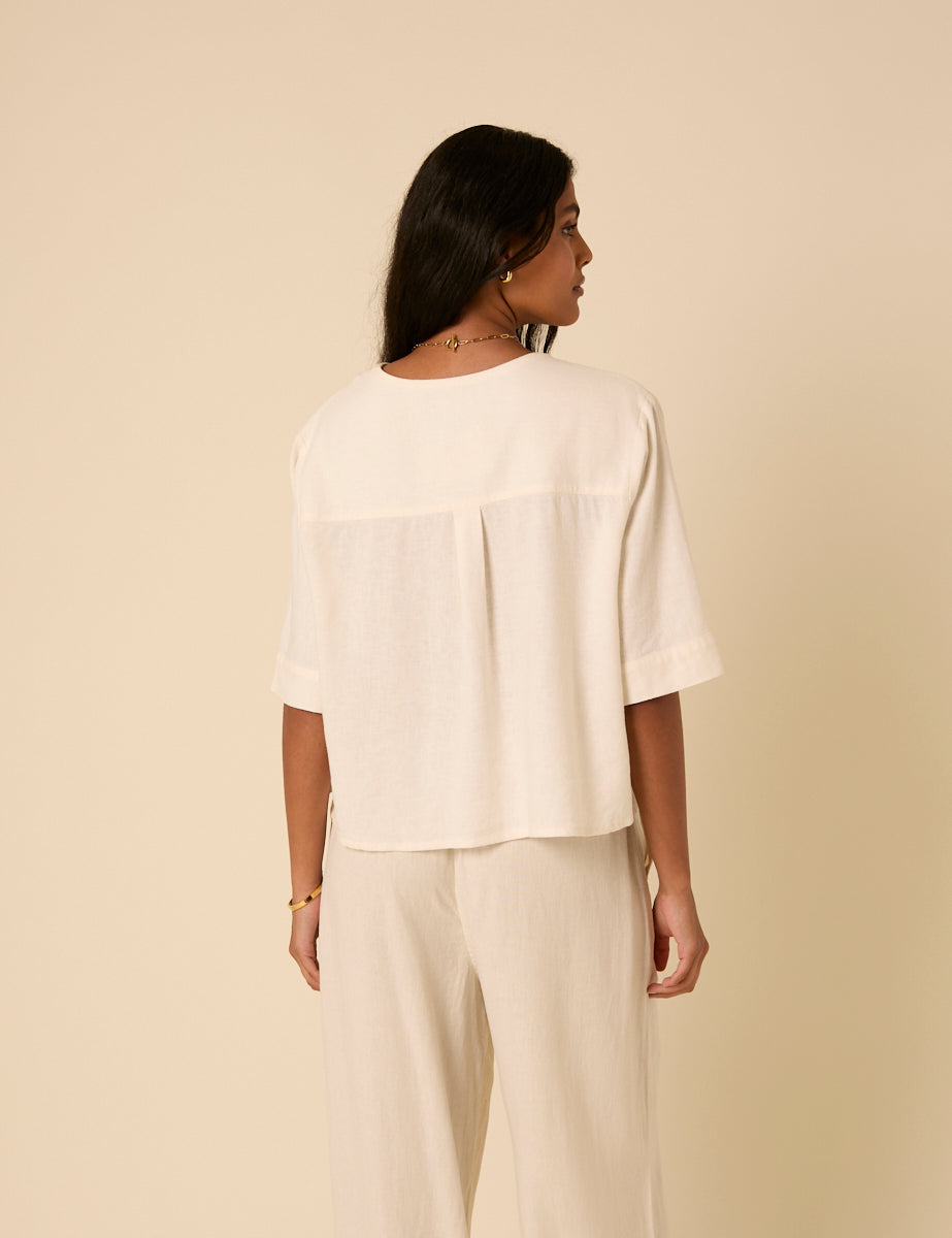 Cream Linen-Blend Shirt