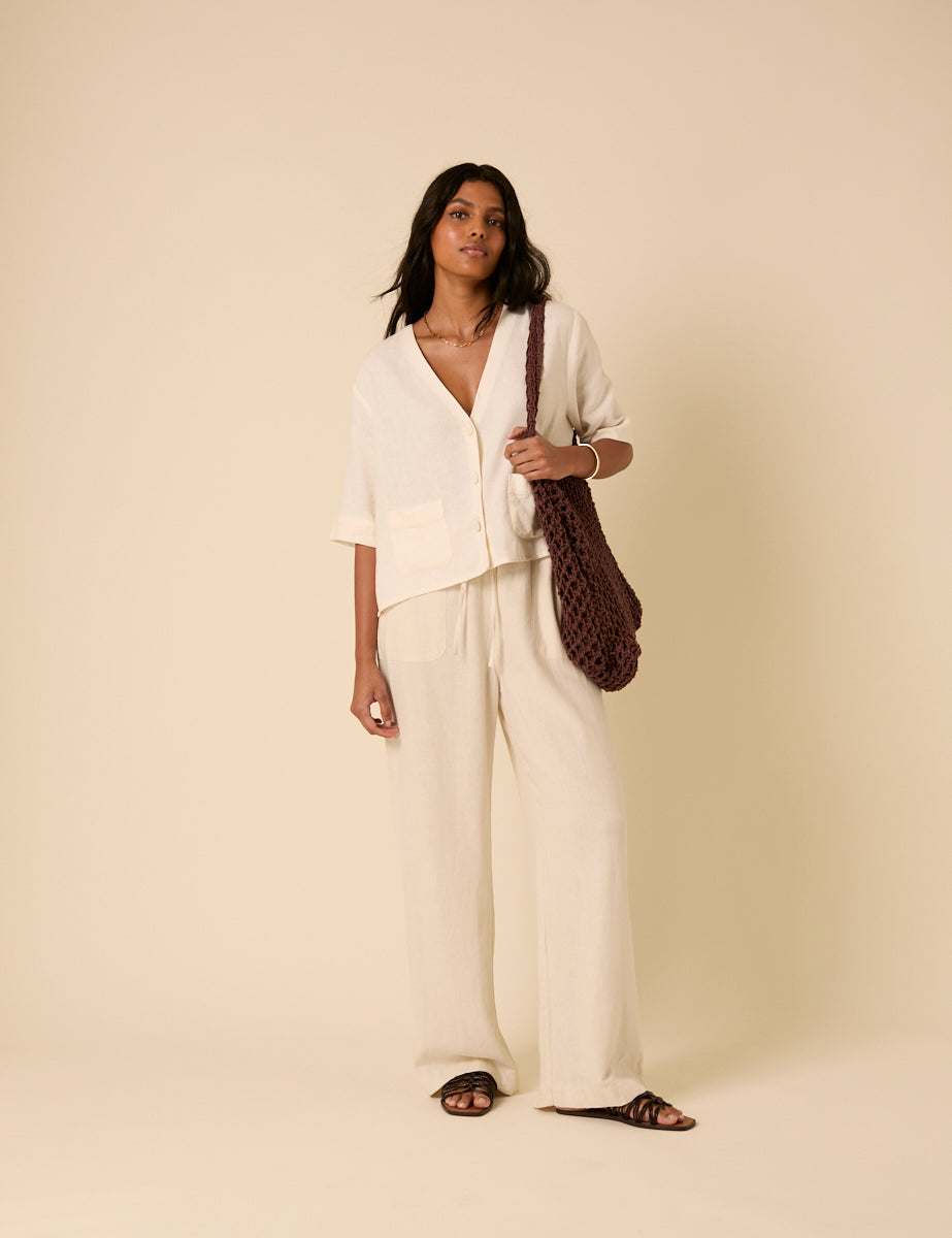Cream Linen-Blend Shirt