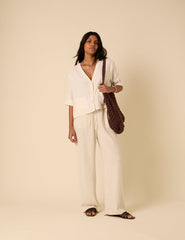 Cream Linen-Blend Shirt