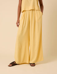 Butter Yellow Linen-Blend Wide Leg Jerrow Trousers