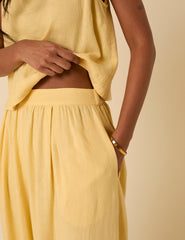Butter Yellow Linen-Blend Wide Leg Jerrow Trousers