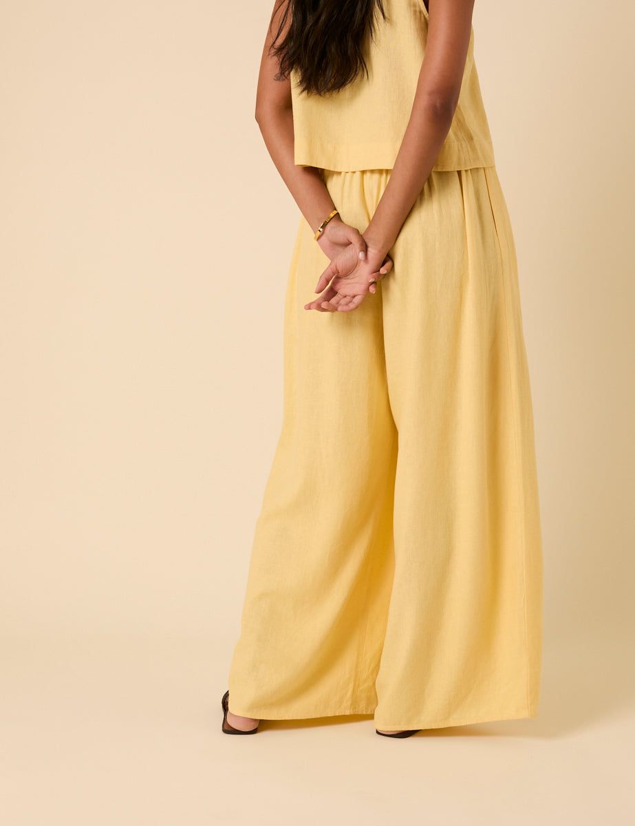 Butter Yellow Linen-Blend Wide Leg Jerrow Trousers