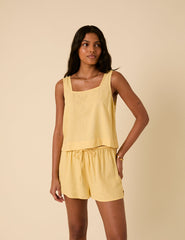 Butter Yellow Linen-Blend Shorts