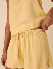 Butter Yellow Linen-Blend Shorts