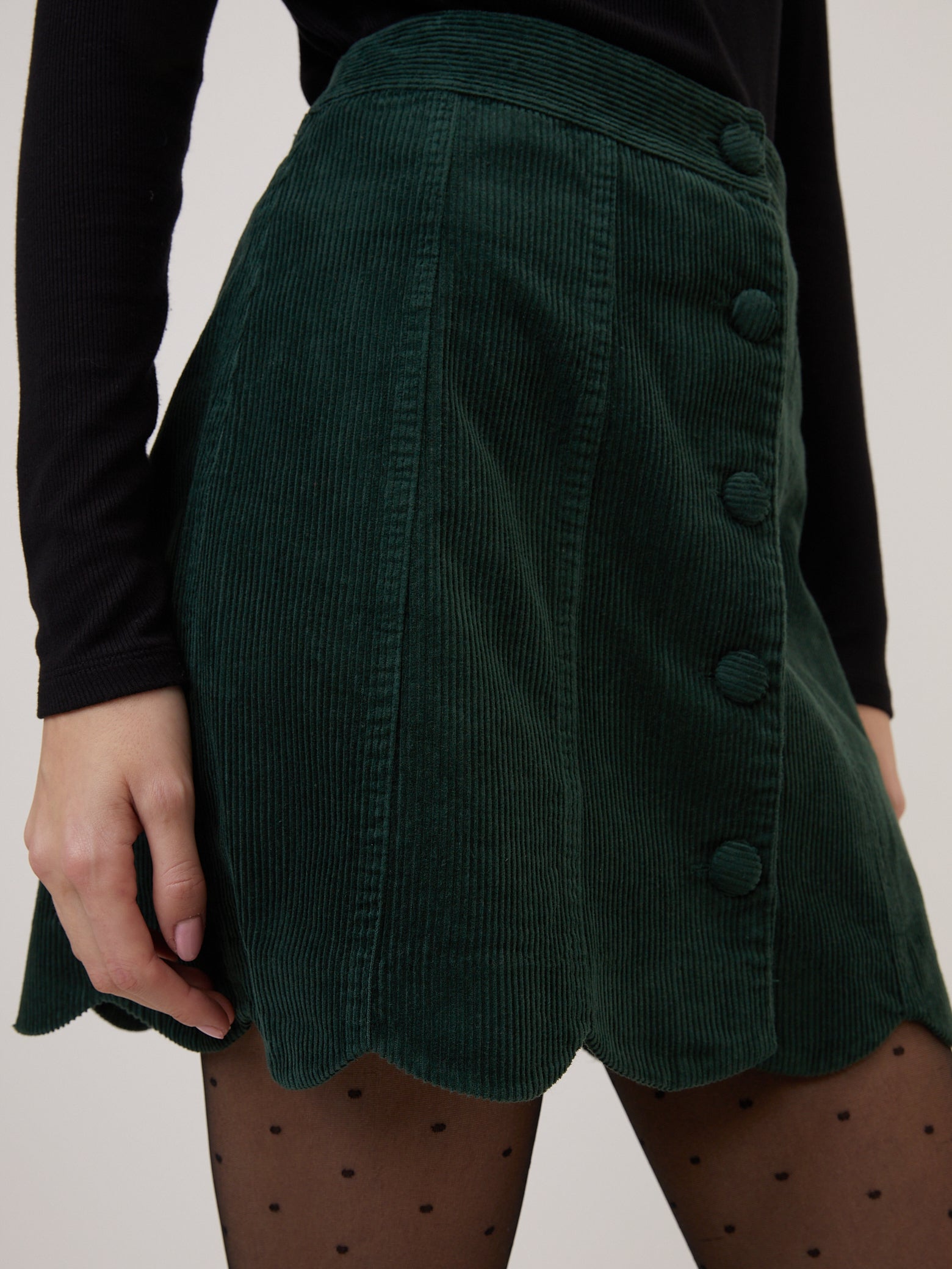 Green Cord Scallop Trim Mini Skirt