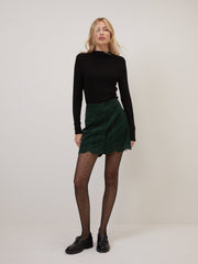 Green Cord Scallop Trim Mini Skirt