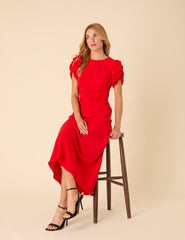 Red Ruched Naomi Midi Dress