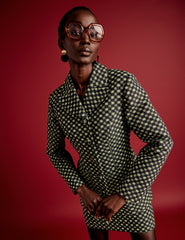 NC x Lisou Black and Lime Green Jacquard Checkerboard Fitted Blazer