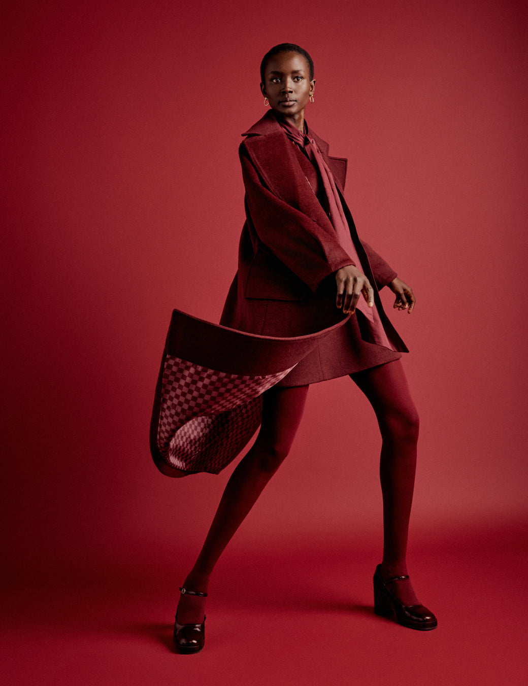 NC x Lisou Burgundy Wool Blend Tailored Longline Coat