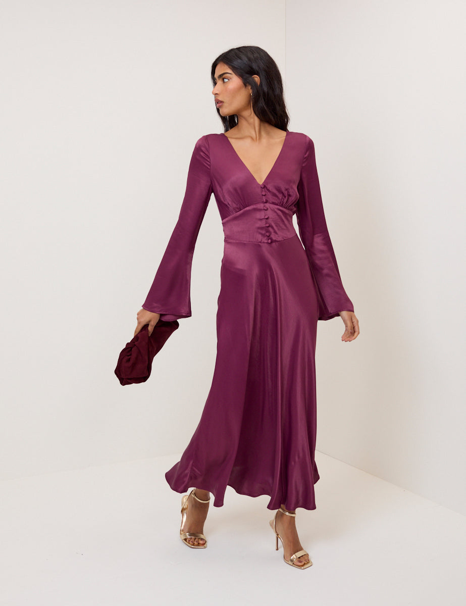 Purple Satin Stella Midi Dress