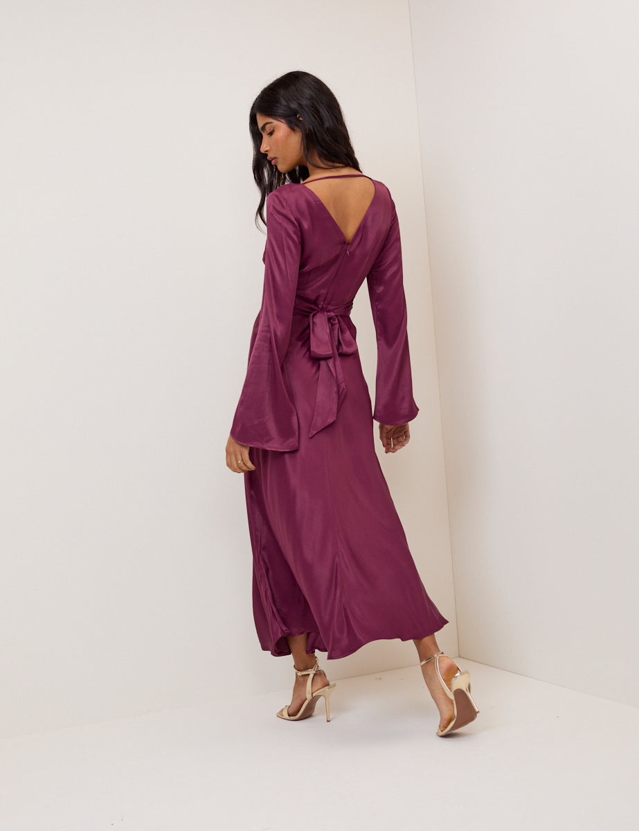 Purple Satin Stella Midi Dress