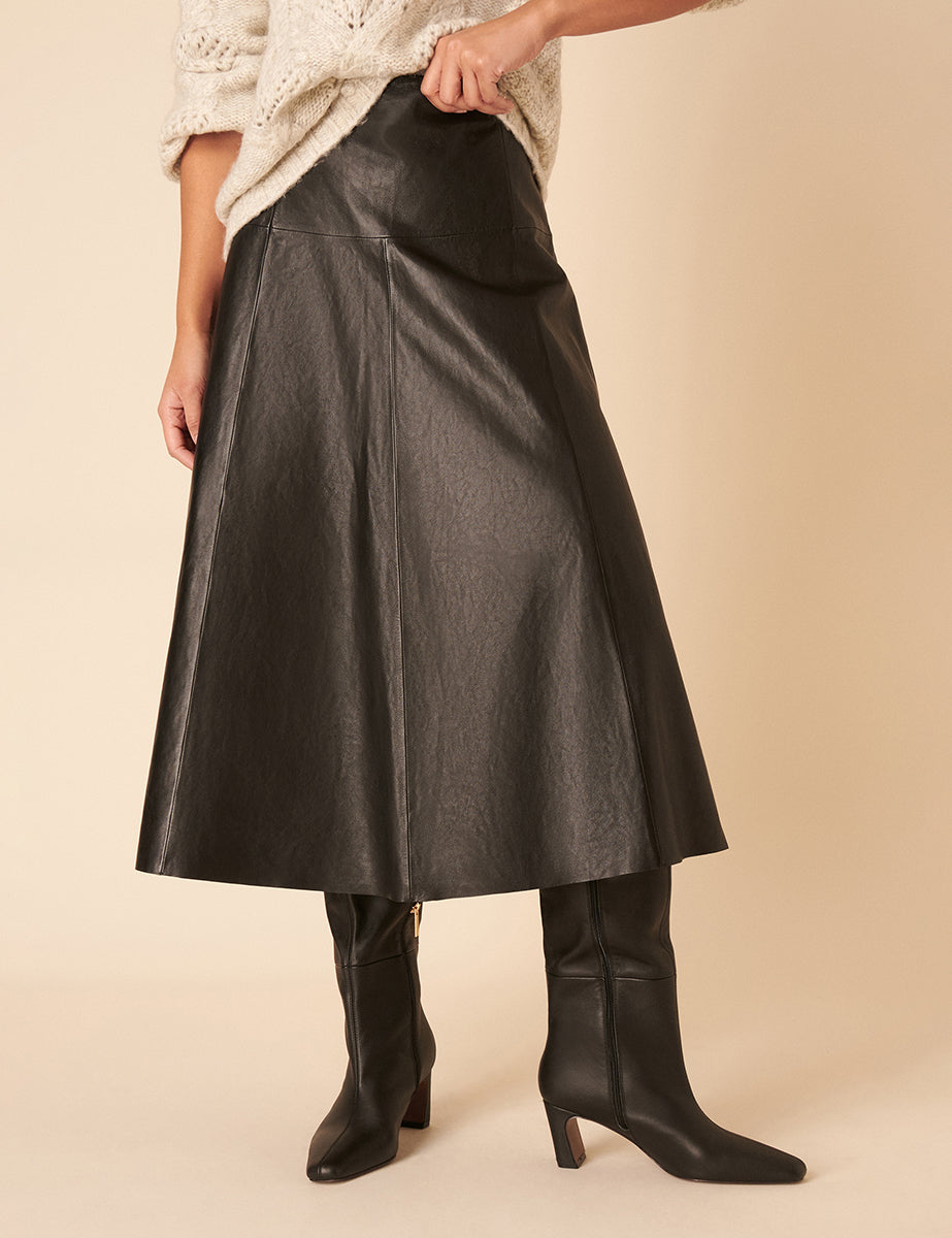 Black Leather Midi Skirt