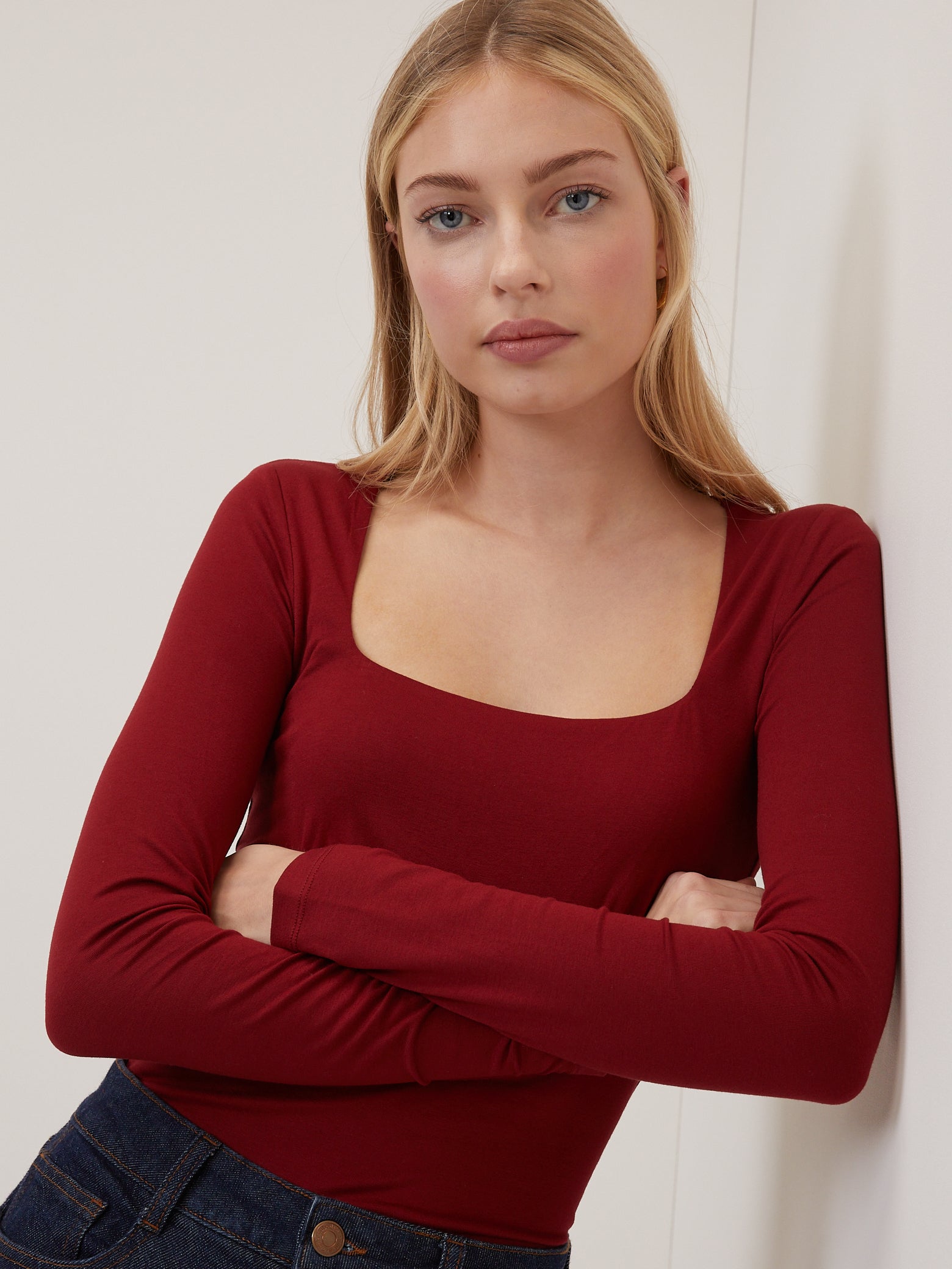 Red Scoop Neck Jersey Top