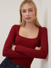 Red Scoop Neck Jersey Top