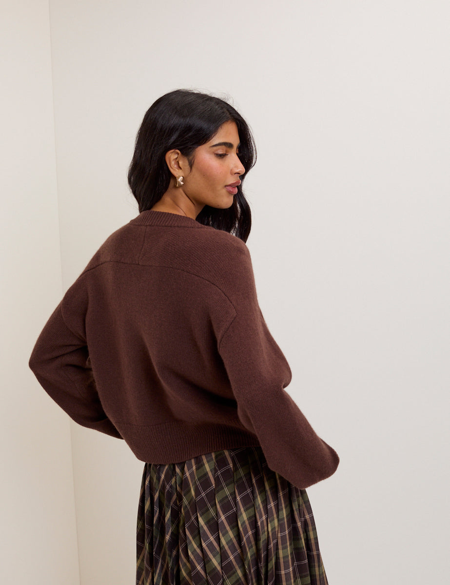 Brown V-Neck Wool Jumper