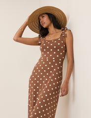 Brown Polka Dot Adrian Jersey Midi Dress