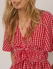 Red V-Neck Gingham Cordelia Top