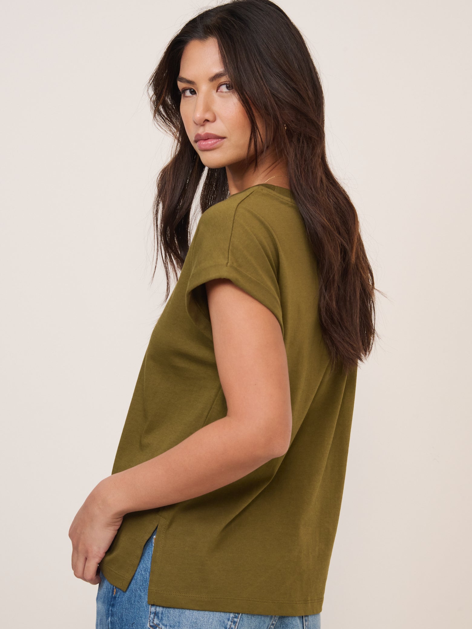 Khaki Geen Cap Sleeve T-Shirt
