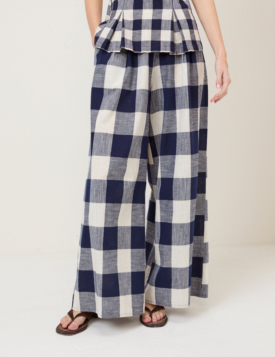 Navy Gingham Top & Trousers Set