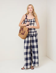 Navy Gingham Top & Trousers Set