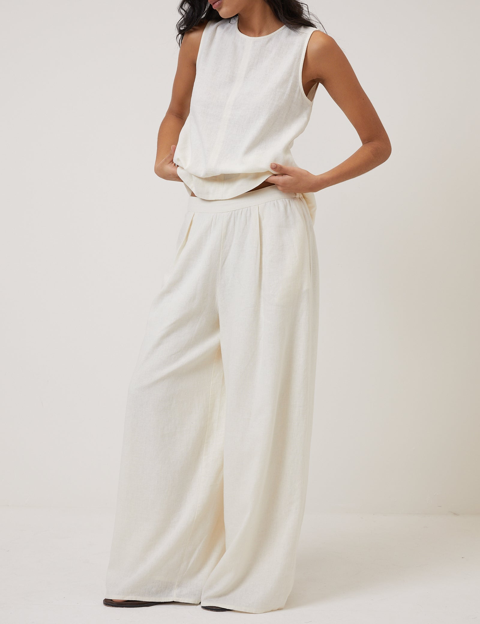 Cream Linen-Blend Wide Leg Jerrow Trousers