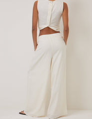 Cream Linen-Blend Wide Leg Jerrow Trousers