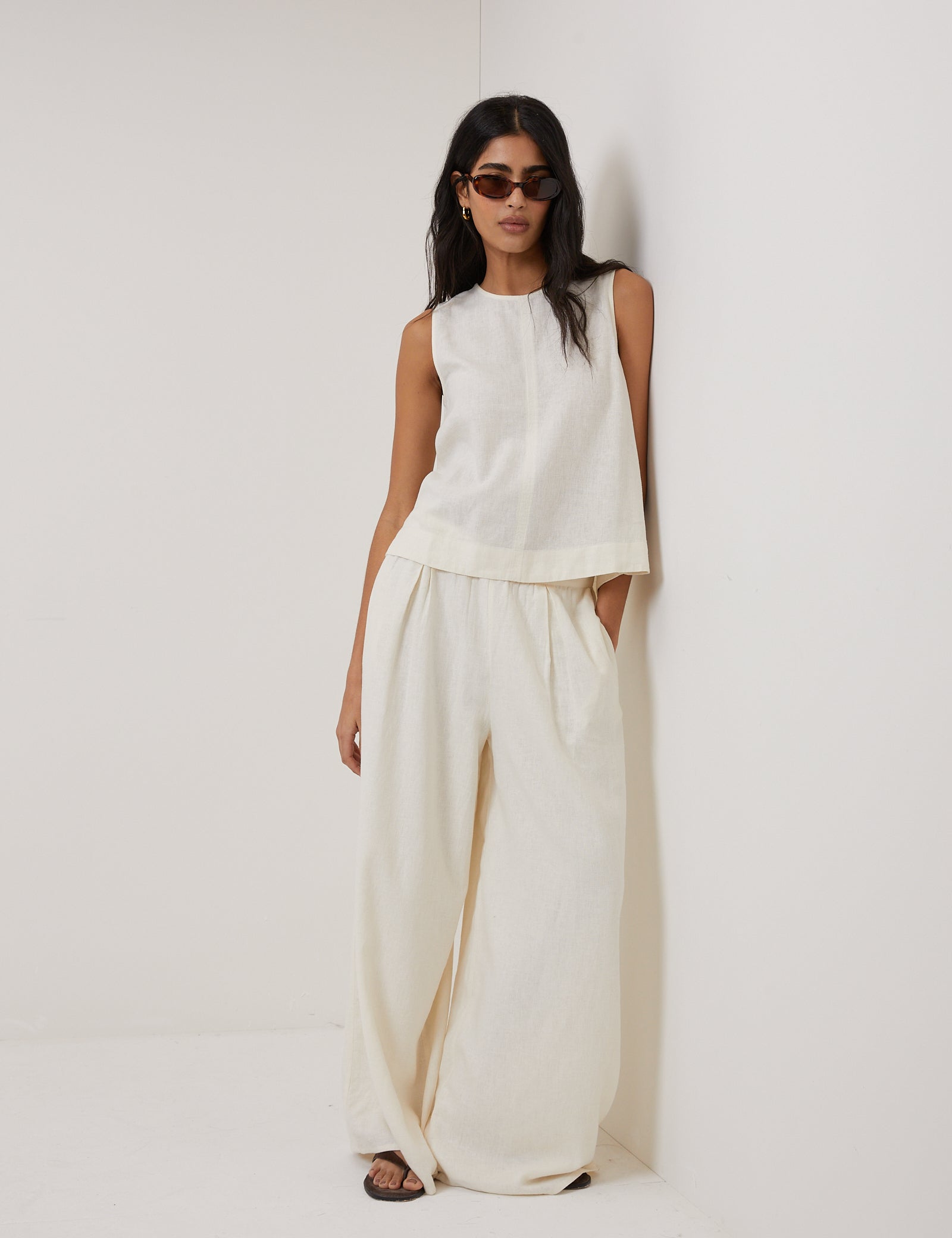 Cream Linen-Blend Wide Leg Jerrow Trousers