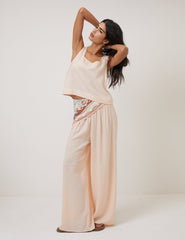 Peach Linen-Blend Wide Leg Jerrow Trousers