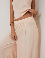 Peach Linen-Blend Wide Leg Jerrow Trousers