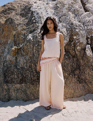 Peach Linen-Blend Wide Leg Jerrow Trousers