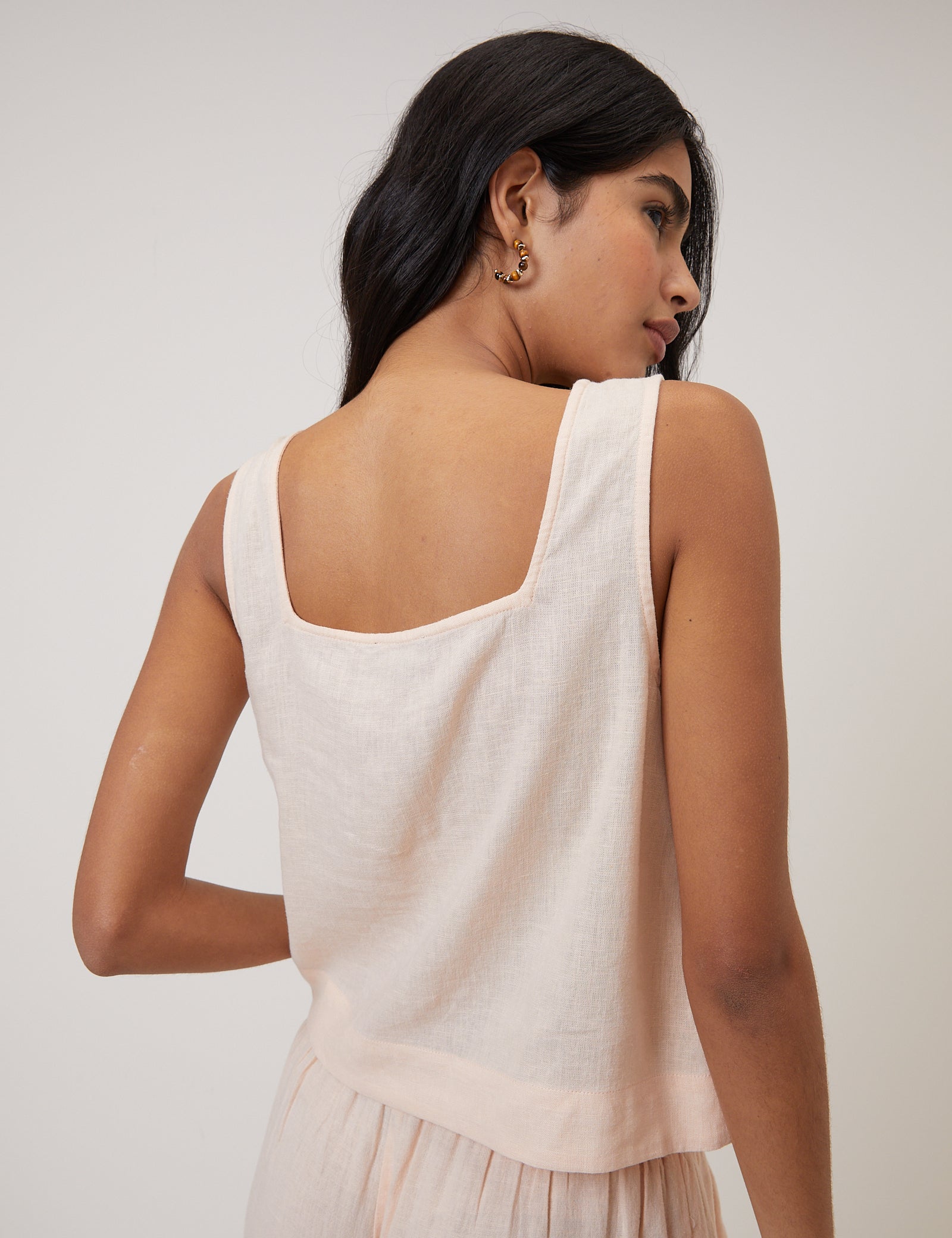 Peach Linen-Blend Swing Top
