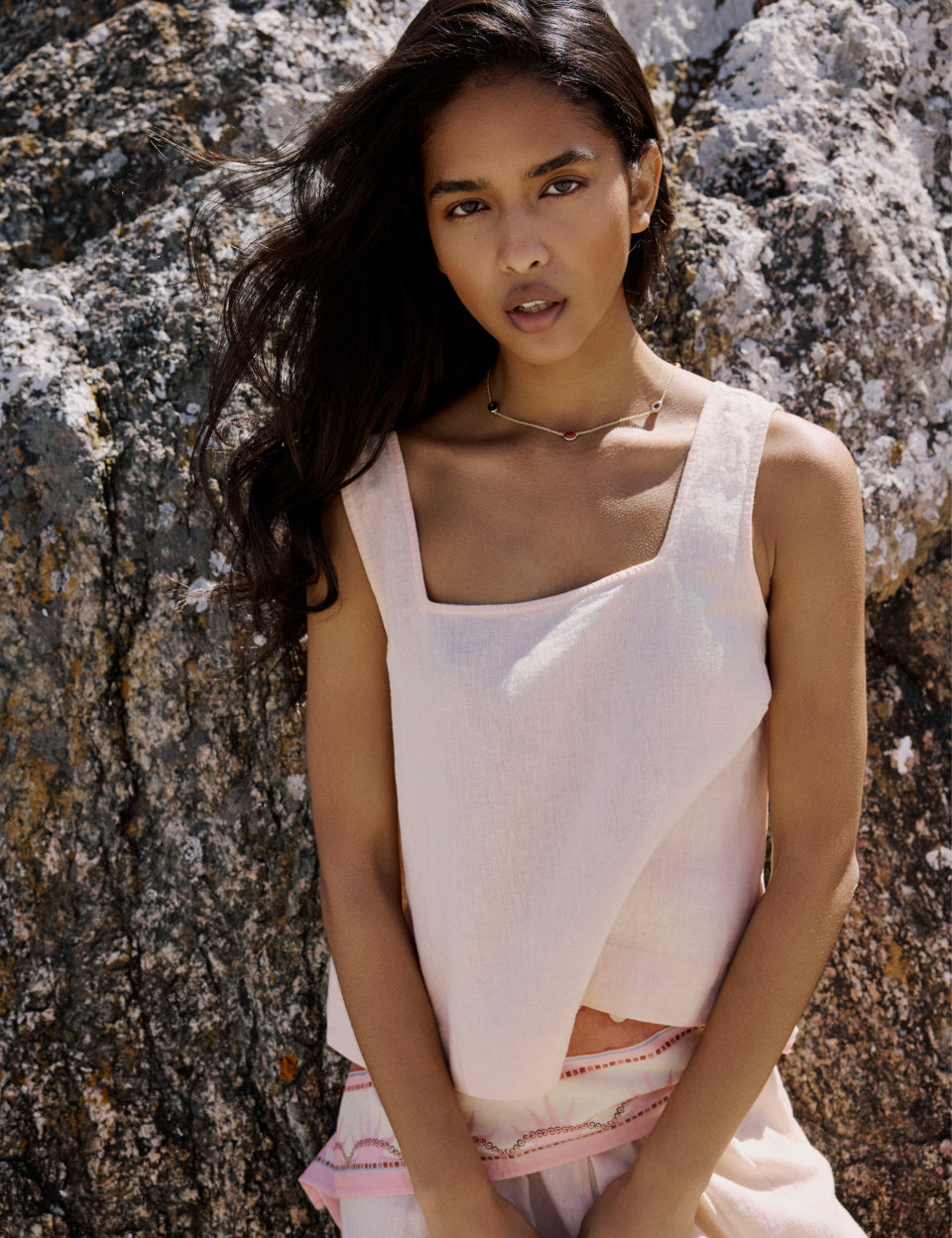 Peach Linen-Blend Swing Top