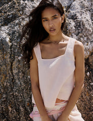 Peach Linen-Blend Swing Top
