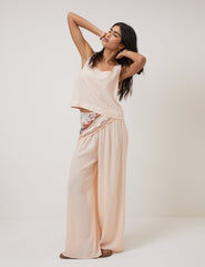 Peach Linen-Blend Swing Top