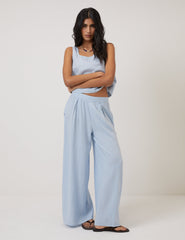 Light Blue Linen-Blend Swing Top