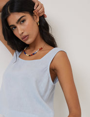 Light Blue Linen-Blend Swing Top