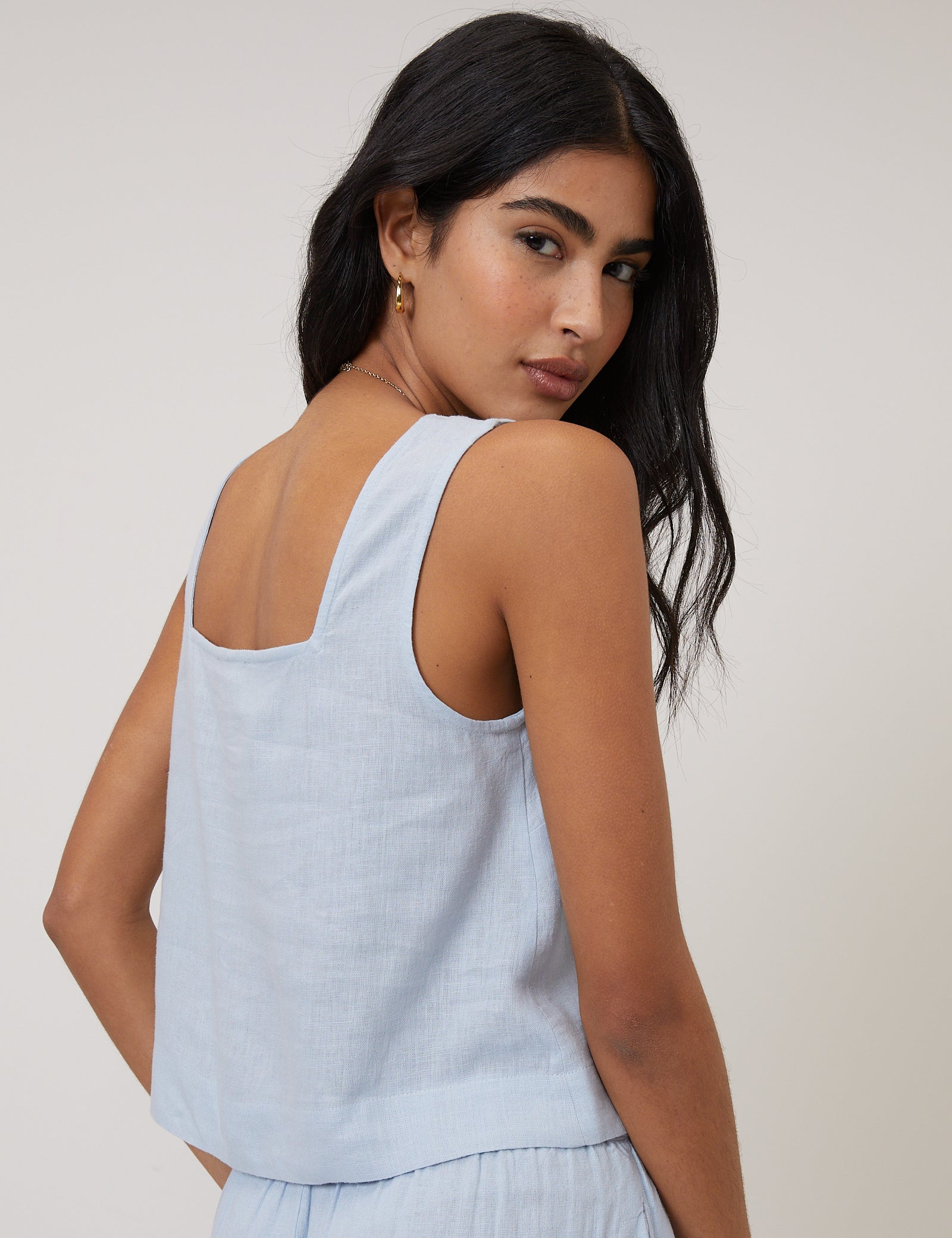 Light Blue Linen-Blend Swing Top