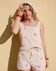 Light Pink Striped Embroidered Swing Top