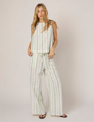 White Printed Linen-Blend Sleeveless Swing Top